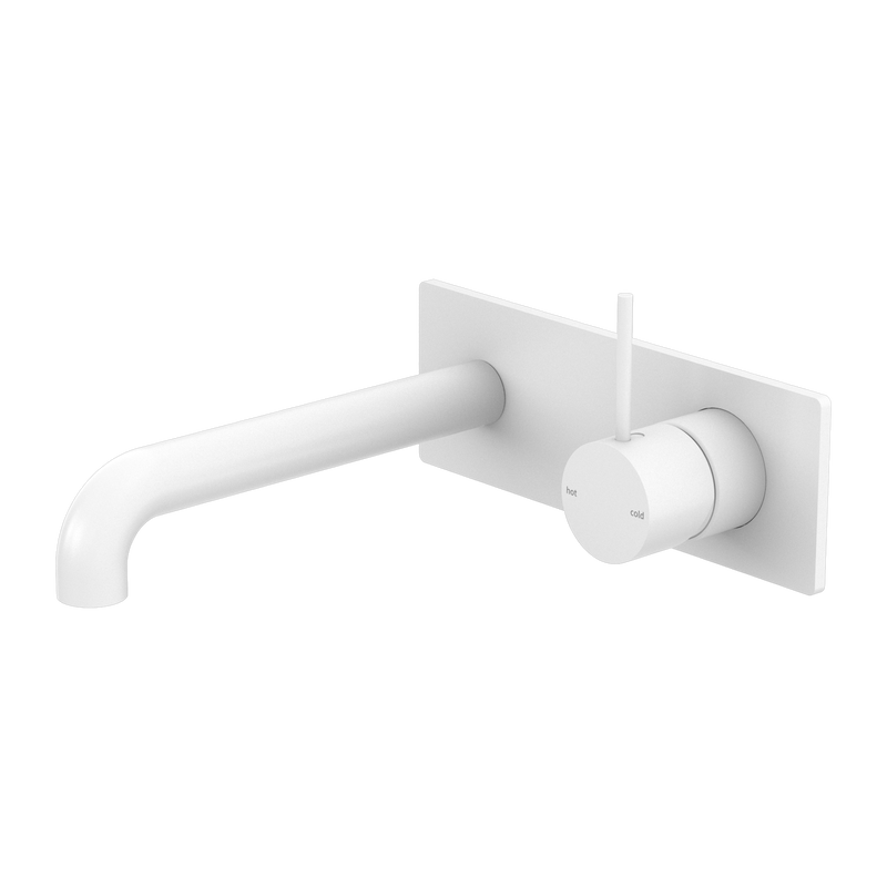 Mecca Wall Basin Mixer Handle Up 185mm Spout Matte White