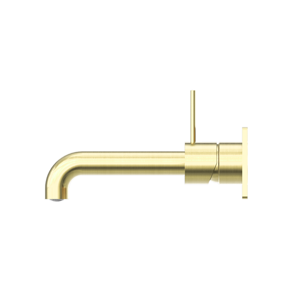 Nero Mecca Wall Basin Mixer Handle Up 185mm Spout Brushed Gold
