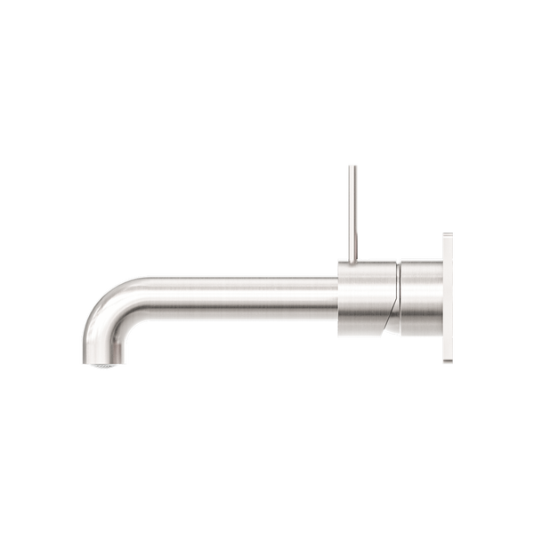 Nero Mecca Wall Basin Mixer Handle Up 185mm Spout Brushed Nickel