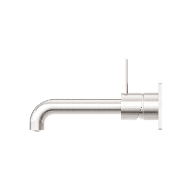 Mecca Wall Basin Mixer Handle Up 185mm Spout Brushed Nickel