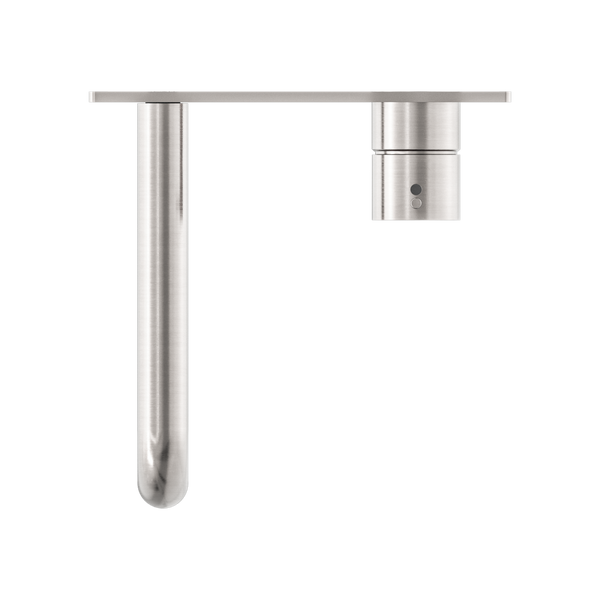 Nero Mecca Wall Basin Mixer Handle Up 185mm Spout Brushed Nickel