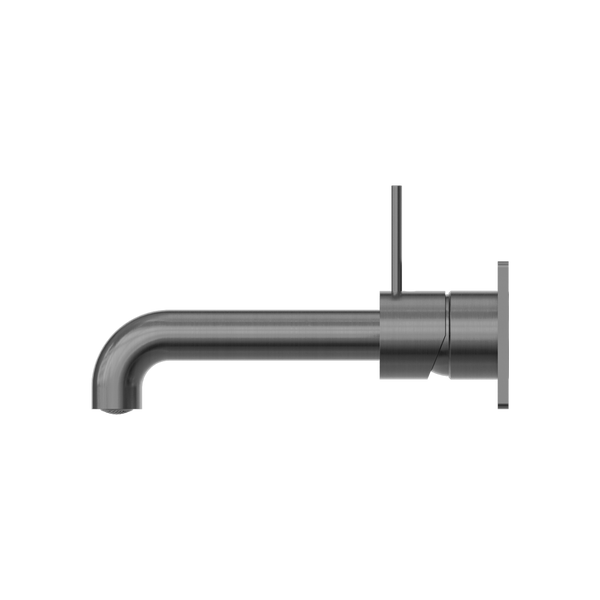 Nero Mecca Wall Basin Mixer Handle Up 185mm Spout Brushed Gunmetal
