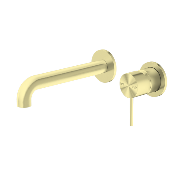 Nero Mecca Wall Basin Mixer Separate Back Plate 230mm Spout Brushed Gold