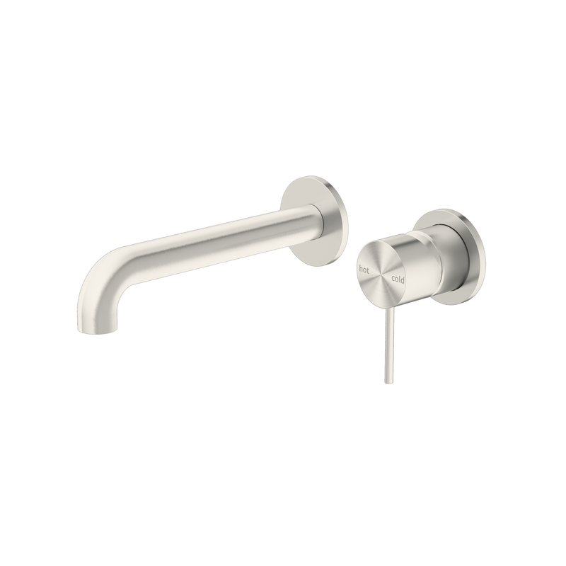 Mecca Wall Basin Mixer Separate Back Plate 185mm Spout Brushed Nickel