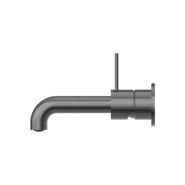 Nero Mecca Wall Basin Mixer Separate Back Plate Handle Up 185mm Spout Brushed Gunmetal