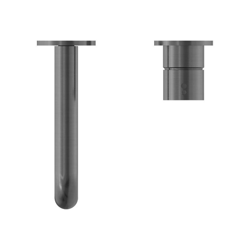 Mecca Wall Basin Mixer Separate Back Plate Handle Up 185mm Spout Brushed Gunmetal