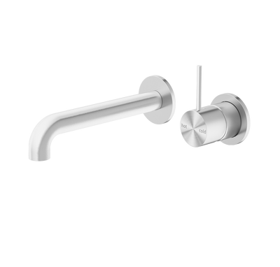 Mecca Wall Basin Mixer Separate Back Plate Handle Up 185mm Spout Brushed Nickel