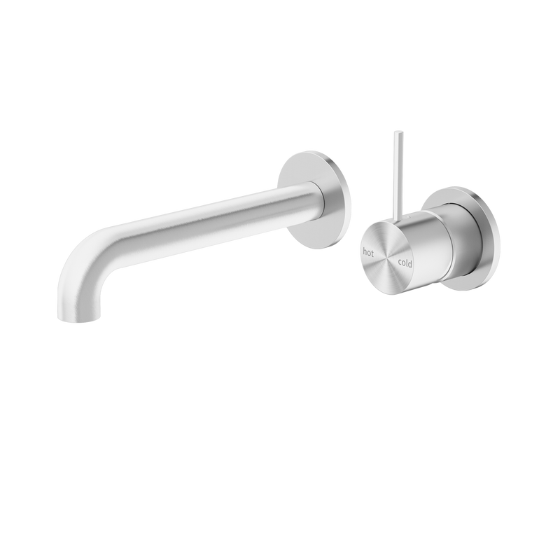 Mecca Wall Basin Mixer Separate Back Plate Handle Up 185mm Spout Brushed Nickel