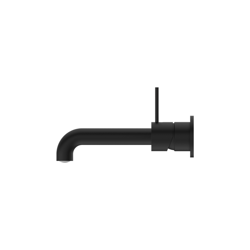 Mecca Wall Basin Mixer Separate Back Plate Handle Up 185mm Spout Matte Black