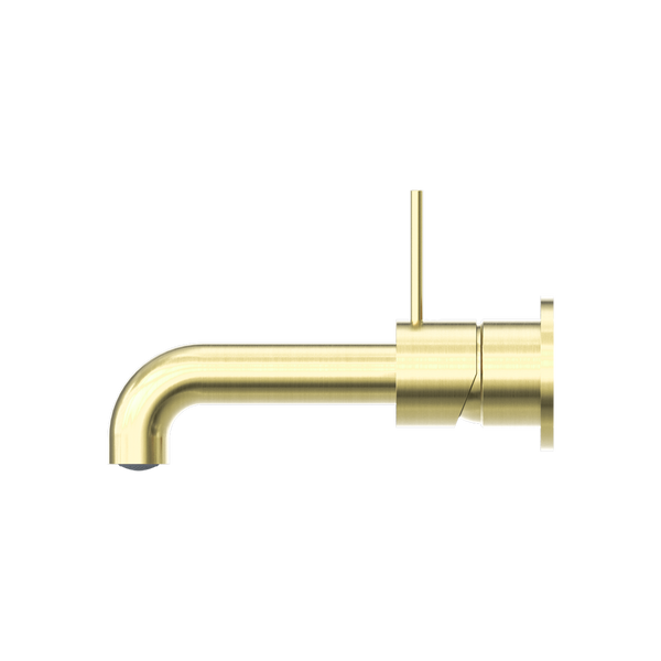 Nero Mecca Wall Basin Mixer Separate Back Plate Handle Up 185mm Spout Brushed Gold