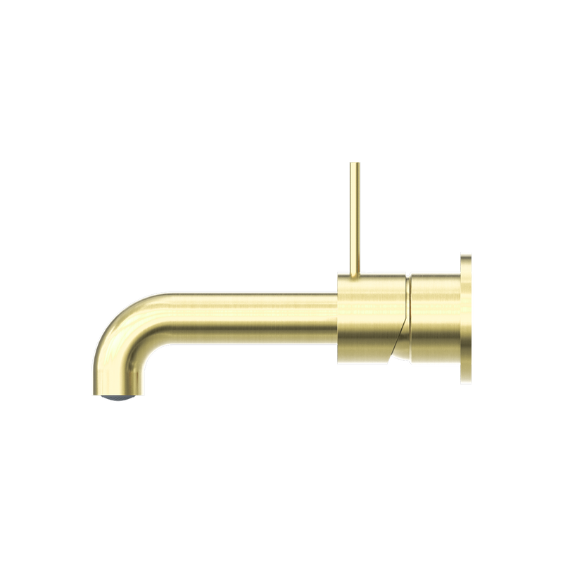 Mecca Wall Basin Mixer Separate Back Plate Handle Up 185mm Spout Brushed Gold