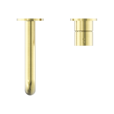 Mecca Wall Basin Mixer Separate Back Plate Handle Up 185mm Spout Brushed Gold