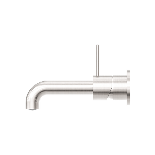 Nero Mecca Wall Basin Mixer Separate Back Plate Handle Up 185mm Spout Brushed Nickel