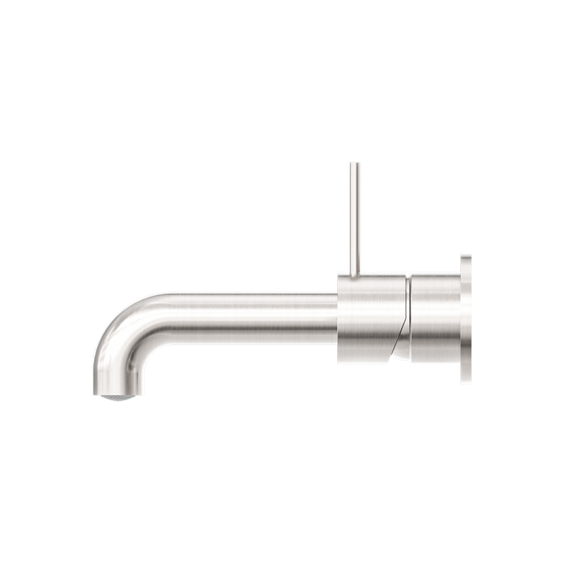 Mecca Wall Basin Mixer Separate Back Plate Handle Up 185mm Spout Brushed Nickel