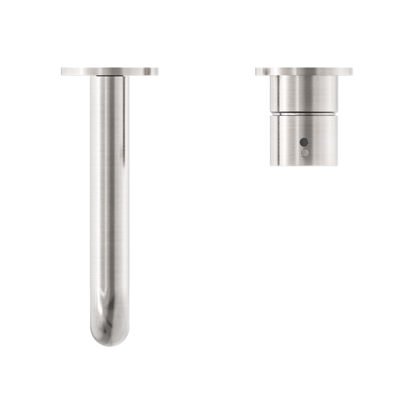 Nero Mecca Wall Basin Mixer Separate Back Plate Handle Up 185mm Spout Brushed Nickel