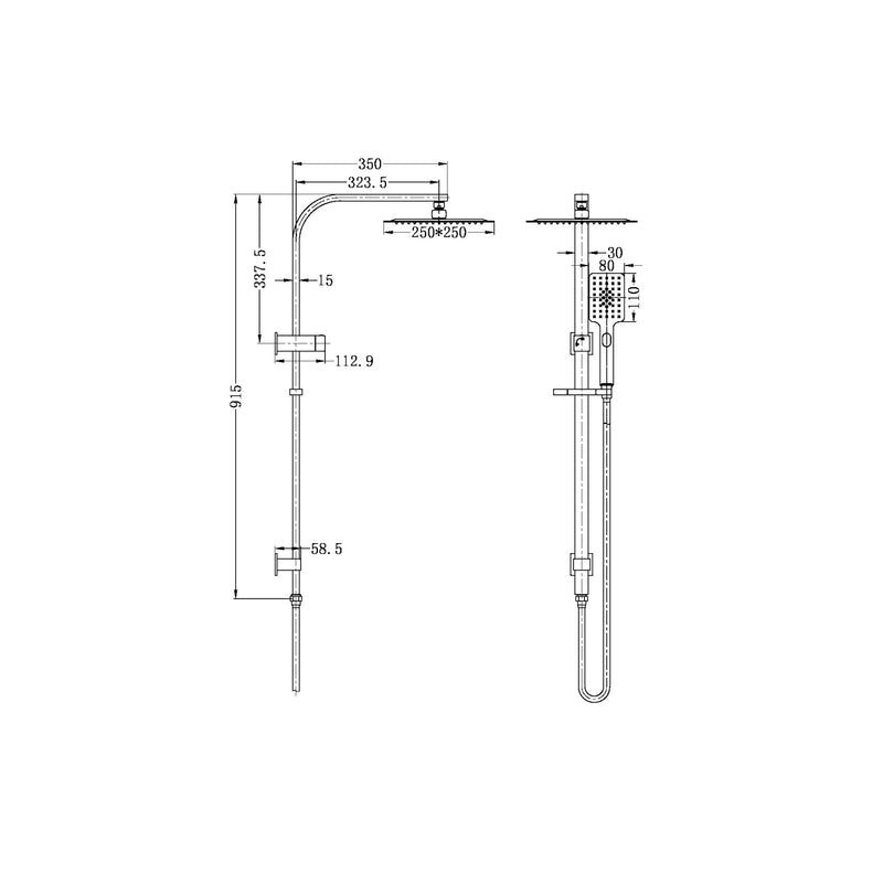 Celia Twin Shower Set Square Head Brushed Gunmetal