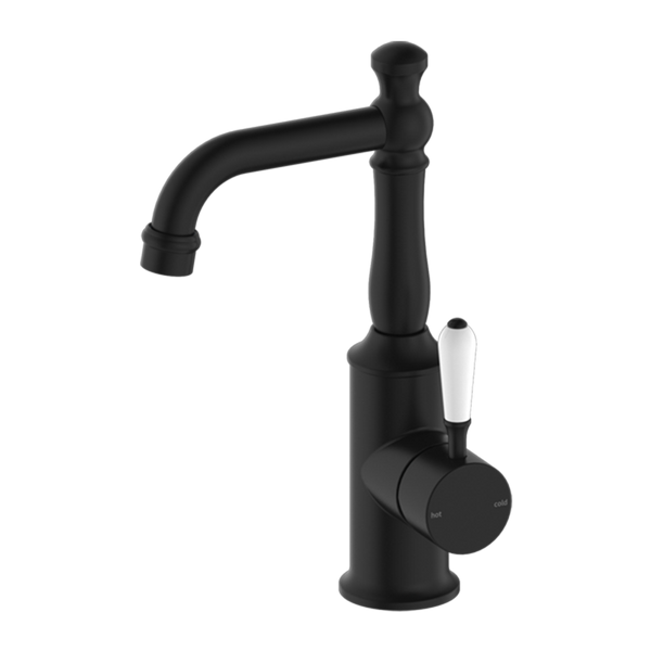 Nero York Basin Mixer with White Porcelain Lever Matte Black