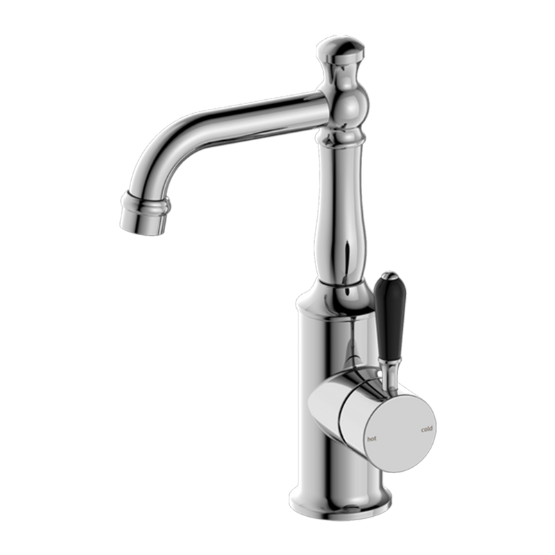 York Basin Mixer with Black Porcelain Lever Chrome