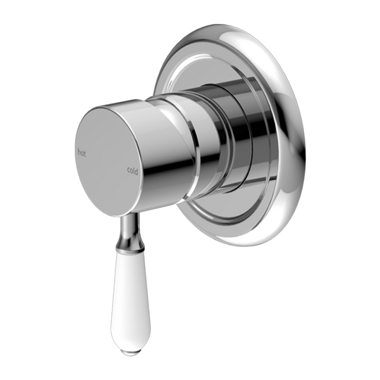 Nero York Shower Mixer with White Porcelain Lever Chrome
