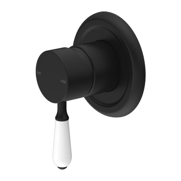 Nero York Shower Mixer with White Porcelain Lever Matte Black