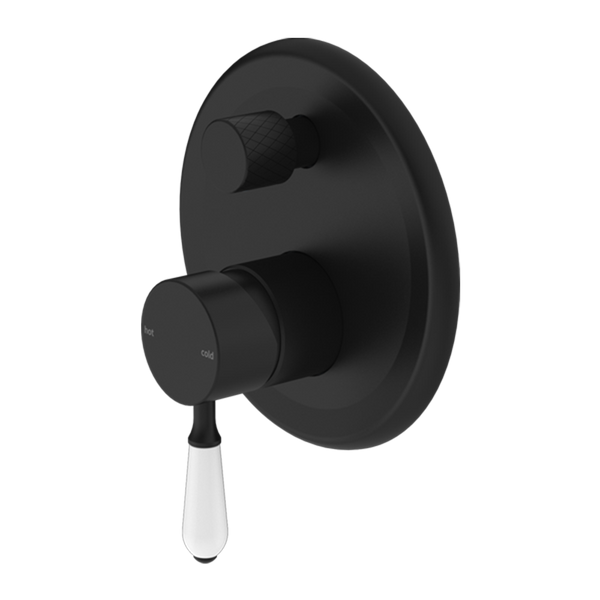 Nero York Shower Mixer with Divertor with White Porcelain Lever Matte Black