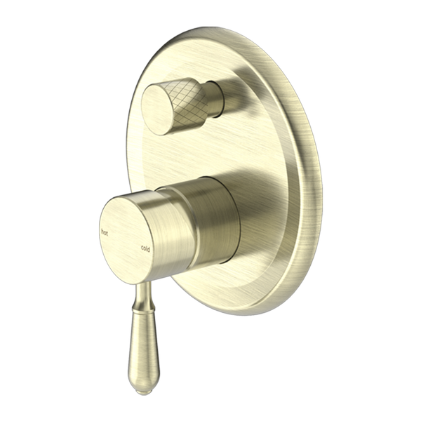Nero York Shower Mixer with Divertor with Metal Lever Aged Brass