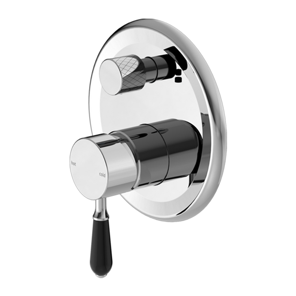 Nero York Shower Mixer with Divertor with Black Porcelain Lever Chrome