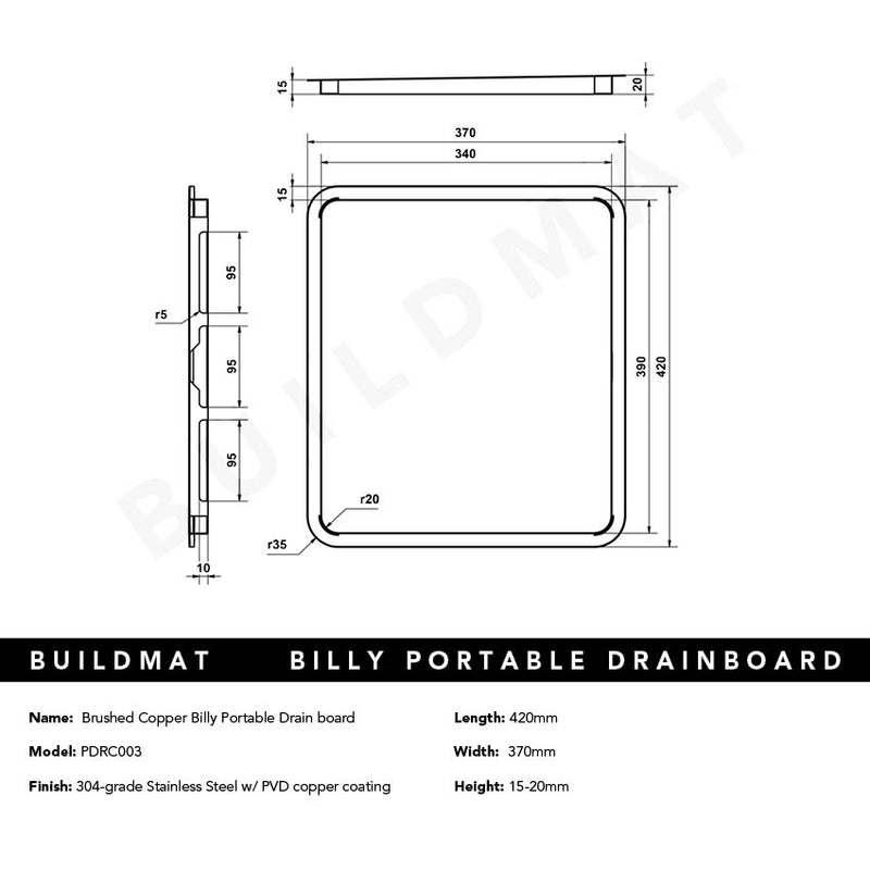 Brushed Copper Billy Portable Drain board - CLEARANCE