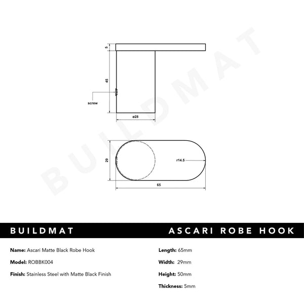 Alma Ascari Matte Black Robe Hook