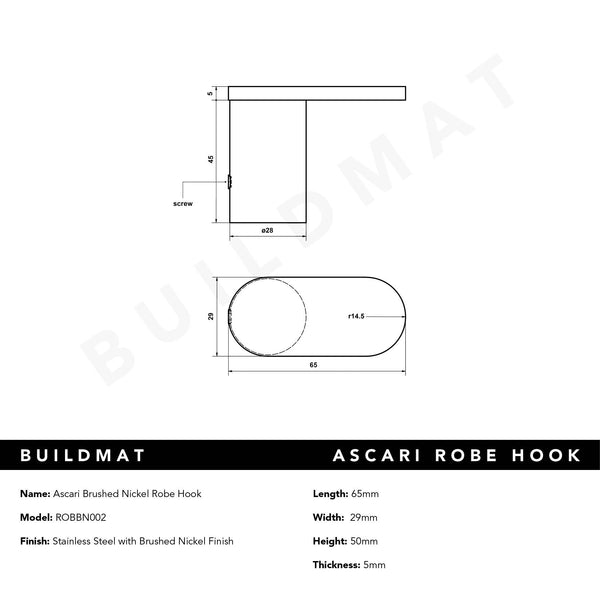 Alma Ascari Brushed Nickel Robe Hook