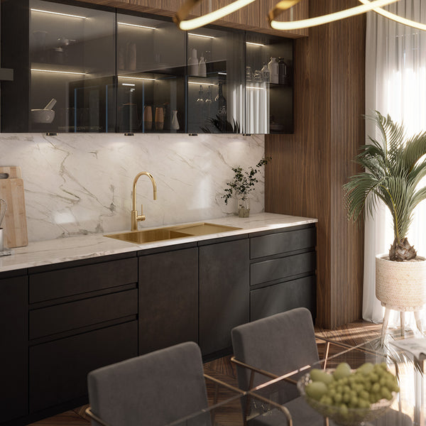 Alma Brushed Brass Gold Cody 950x450 Single Bowl w Drain Board Sink