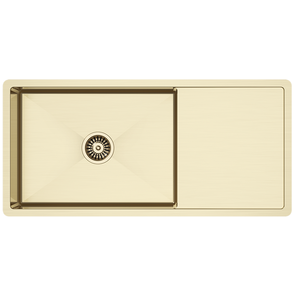 Alma Brushed Brass Gold Cody 950x450 Single Bowl w Drain Board Sink