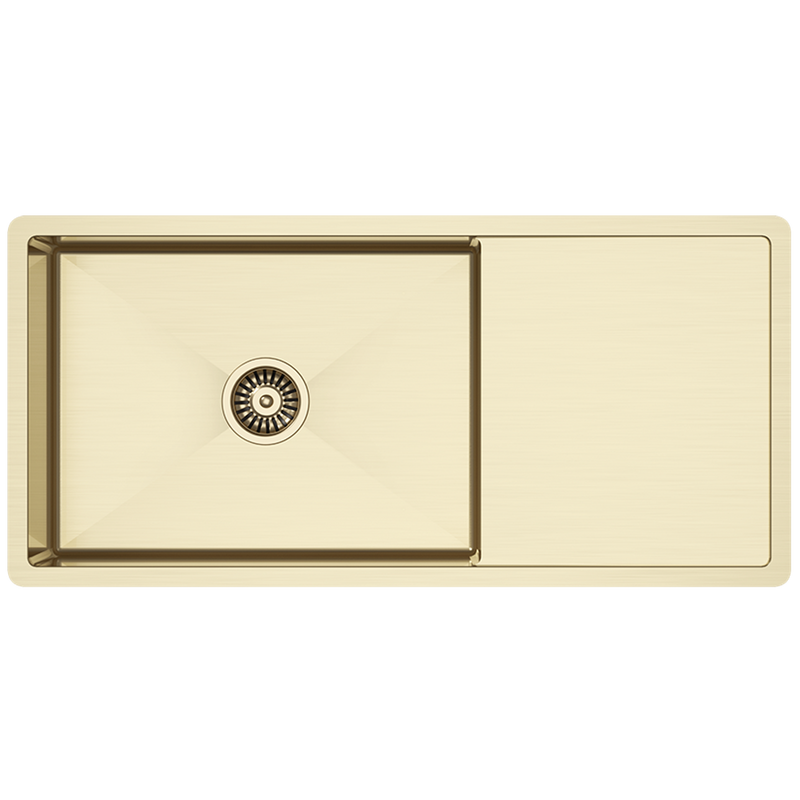 Brushed Brass Gold Cody 950x450 Single Bowl w Drain Board Sink