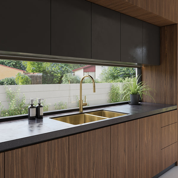 Alma Brushed Brass Gold Lincoln 825x450 Single +3/4 Bowl Sink