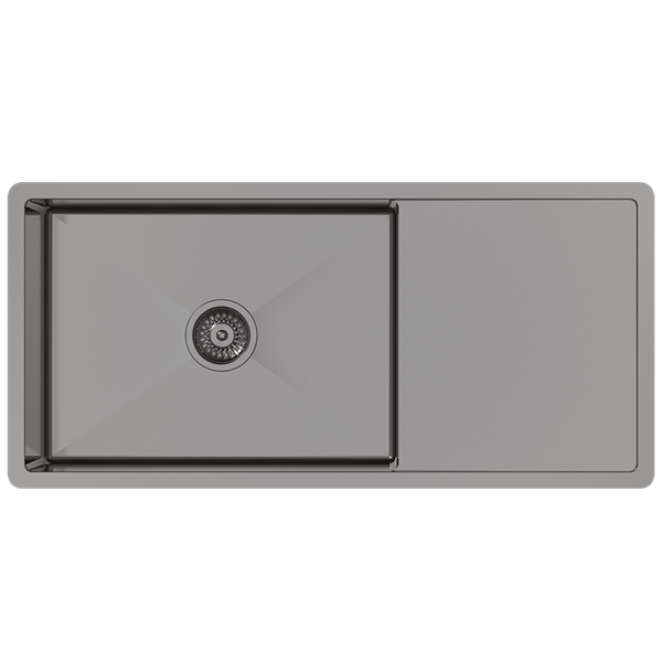 Alma Brushed Gunmetal Cody 950x450 Single Bowl w Drain Board Sink