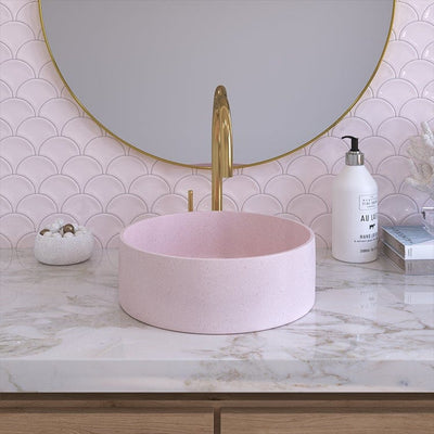 Buildmat Concrete Basin Champagne Pink Cameron Champagne Pink Circle Concrete Basin