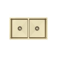 Alma Brushed Brass Gold Madison 775x450 Double Bowl Sink