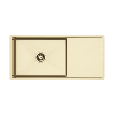 Buildmat Sink Brushed Brass Gold Brushed Brass Gold Cody 950x450 Single Bowl w Drain Board Sink