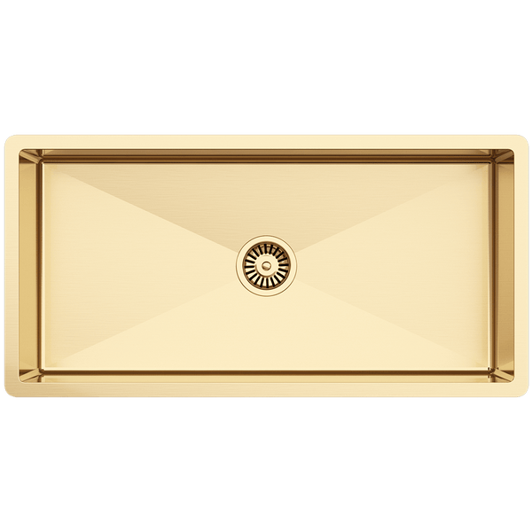 Buildmat Sink Brushed Stainless Steel Brushed Brass Gold Seville 900x450 XXLarge Single Bowl Sink