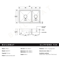 Buildmat Sink Stainless Steel Clifford 725x450 Single & 1/4 Bowl Sink