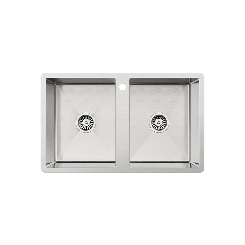 Buildmat Sink Brushed Stainless Steel Jack 820x500 Double Bowl Tap Landing Sink