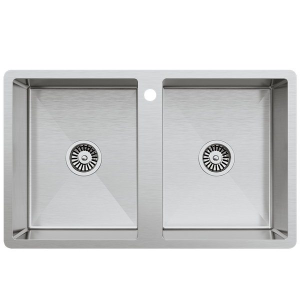 Buildmat Sink Brushed Stainless Steel Jack 820x500 Double Bowl Tap Landing Sink