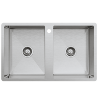 Buildmat Sink Brushed Stainless Steel Jack 820x500 Double Bowl Tap Landing Sink