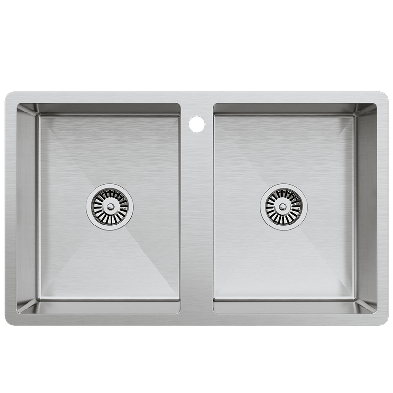 Buildmat Sink Brushed Stainless Steel Jack 820x500 Double Bowl Tap Landing Sink