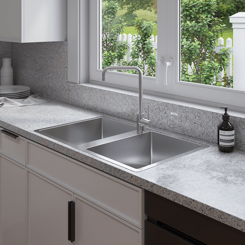 Buildmat Sink Brushed Stainless Steel Jack 820x500 Double Bowl Tap Landing Sink