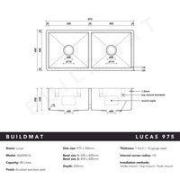 Buildmat Sink Stainless Steel Lucas 975x450 Double Bowl Sink