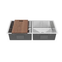Buildmat Sink Brushed Stainless Steel Lucas 975x450 Double Bowl Sink