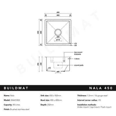 Buildmat Sink Sink Nala 450x450 Single Bowl Sink