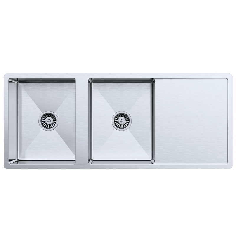 Buildmat Sink No Taphole Theo 1200x500 Double Bowl with Drain Board Sink