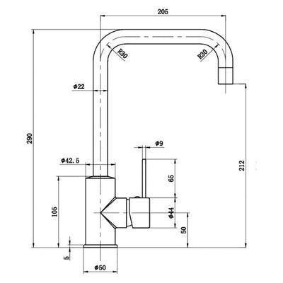 Castano Kitchen Mixer Milan Pin Lever Squared Gooseneck Sink Mixer